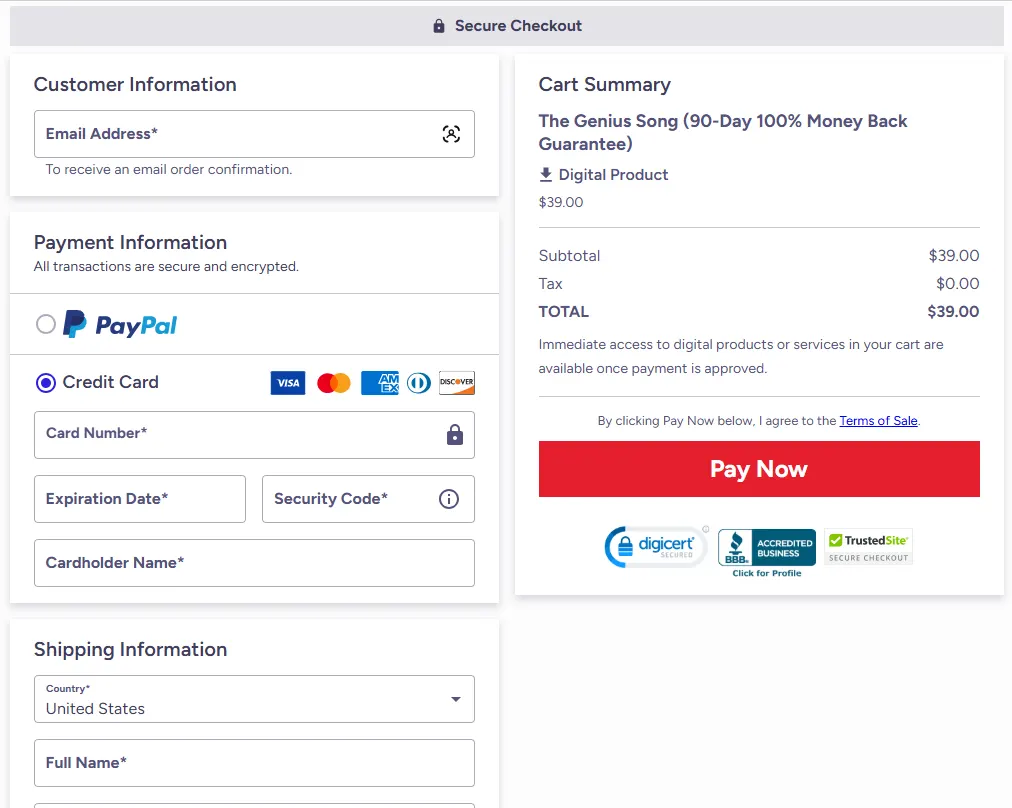 The Genius Song Checkout Page